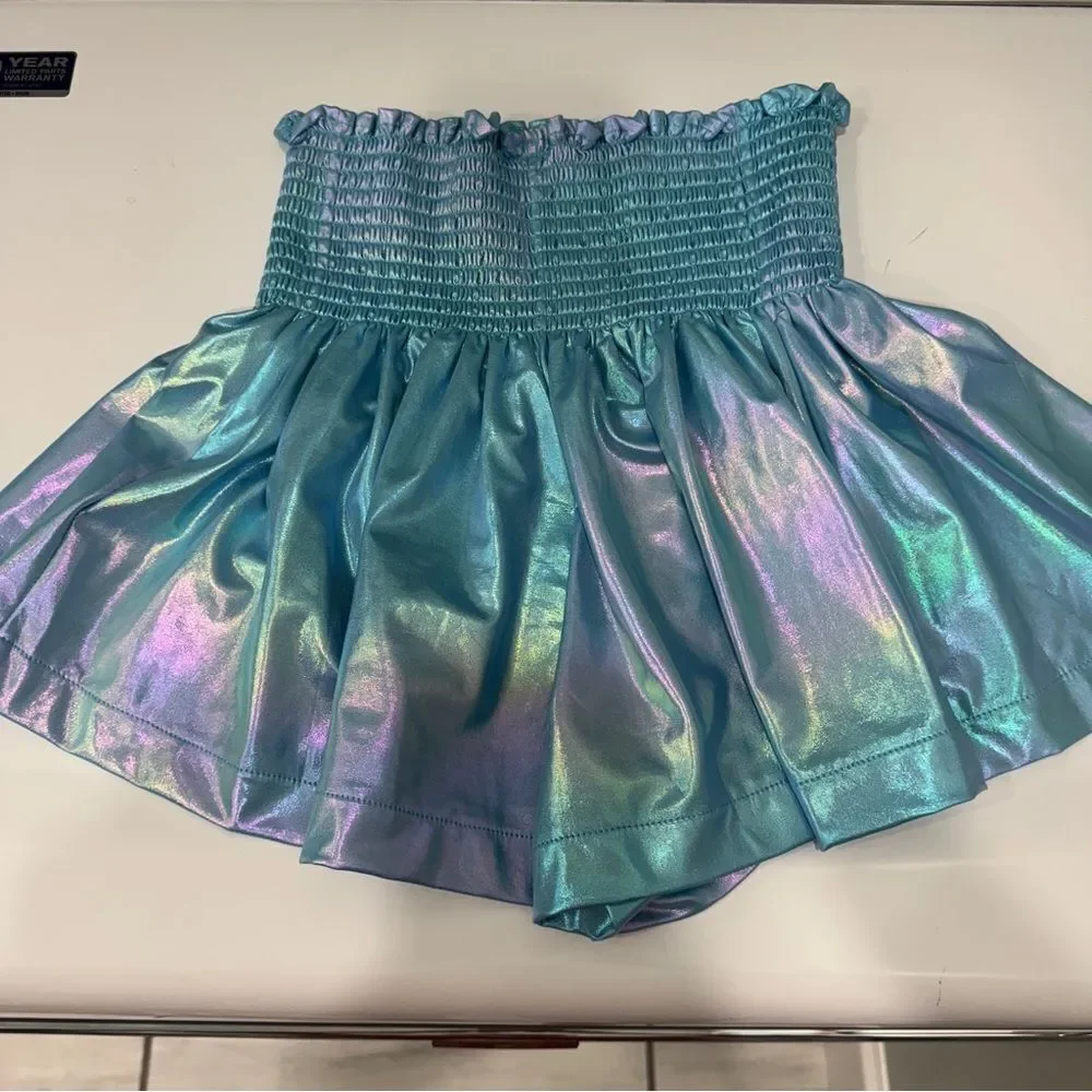 Queen of sparkles Iridescent Blue Shorts with Elastic Waistband sz XL- NWOT!
